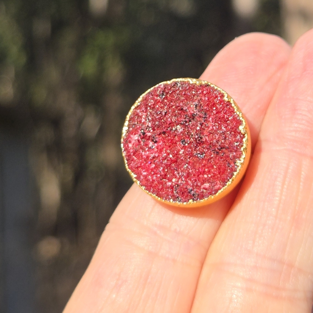 Red ruby drutzy & gold ring Adjustable Size